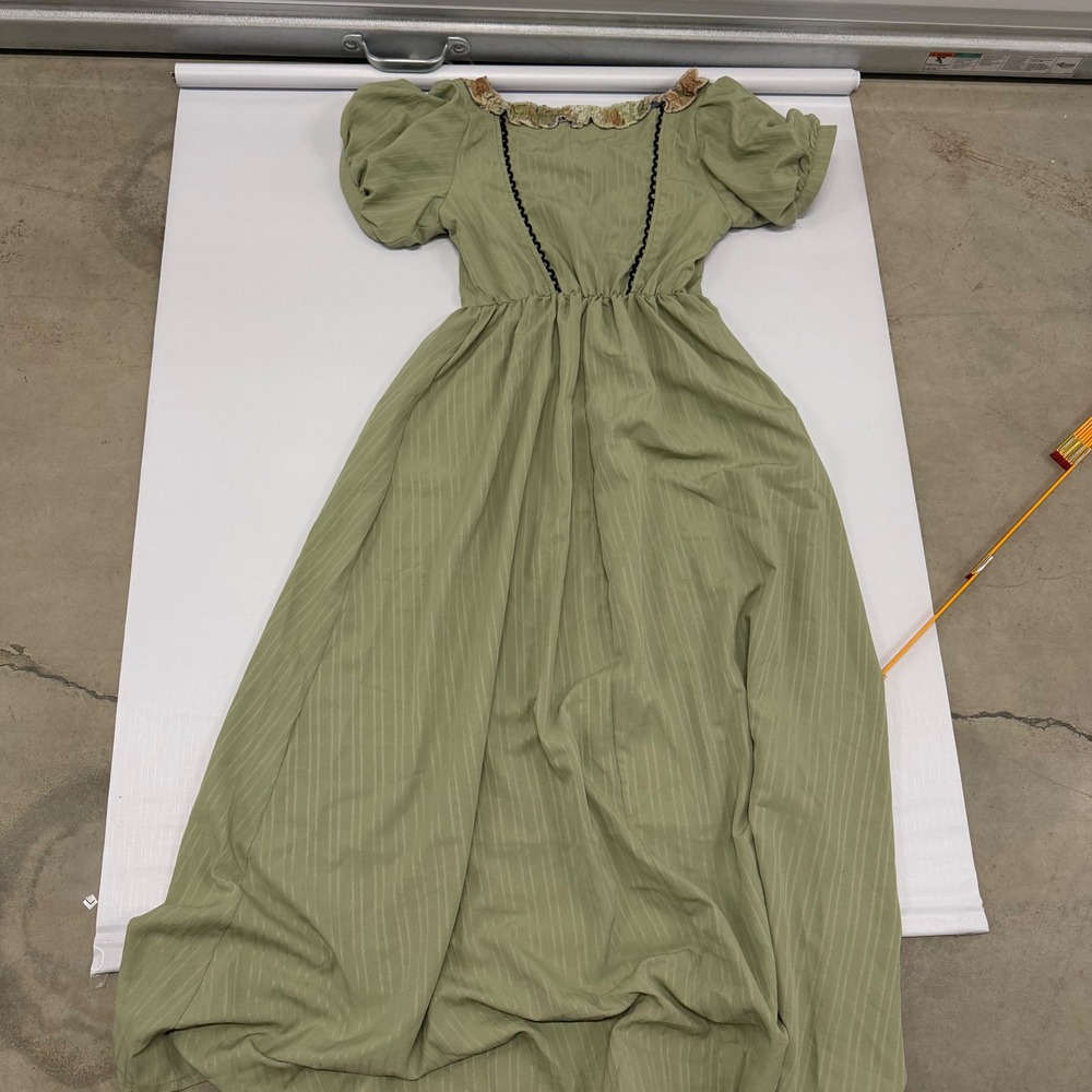 Vintage Style Sage Green Cottagecore Maxi Dress Pearl Floral Tapestry Medium - Picture 8 of 10